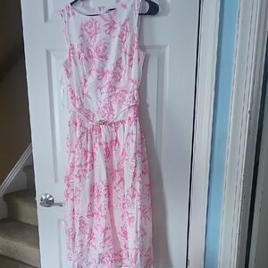 Karl Lagerfeld Pink and White Floral Midi Dress